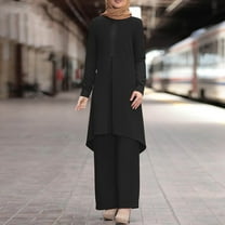 Fall Fashion for Women 2024 Women Spring Solid Color Muslim Solid Color Long Sleeve Shirt Coat Wide Leg Trousers Suit