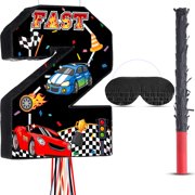 Harrycle Race Car Piñata Pull String Cars Piñatas for Birthday Party Decorations Number 2 3 4 5 6 with Blindfold Stick Small Red Black Racing Theme 2nd 3rd 4th 5th 6th Party Supplies(Number 2) A101