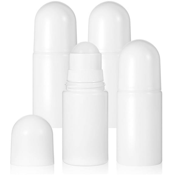 White Plastic Roll-on Bottle,Empty Portioning Bottles,QZS Refillable Anti-perspirant Roller Container,Leak-Proof DIY Deodorant Container with Roller Ball,for Essential Oils Fragrances 4Pack