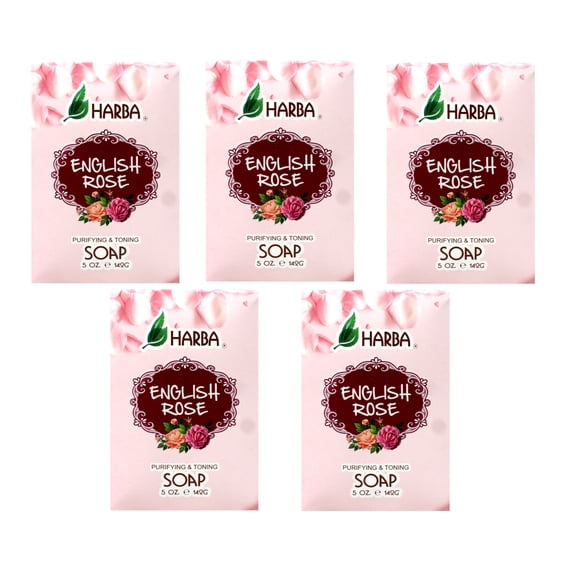 Harba Bath Soap, Purifying & Toning, English Rose, 5 OZ - 5 Pack