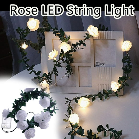 Agiferg String Lights Battery Operated Indoor with LED Light White Roses with Warm Light