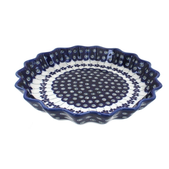 Blue Rose Polish Pottery Flowering Peacock Quiche Dish