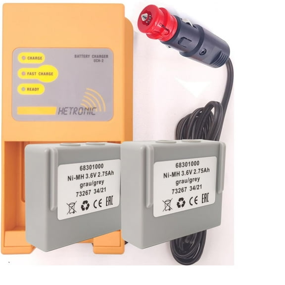 (1 Pack Charger) Hetronic UCH-2 Input 10-30V DC Out 300/780mA Battery Charger with (2 Pack Battery) 3.6V Hetronic 68301000 Battery for Hetronic 68301000 Battery Charger