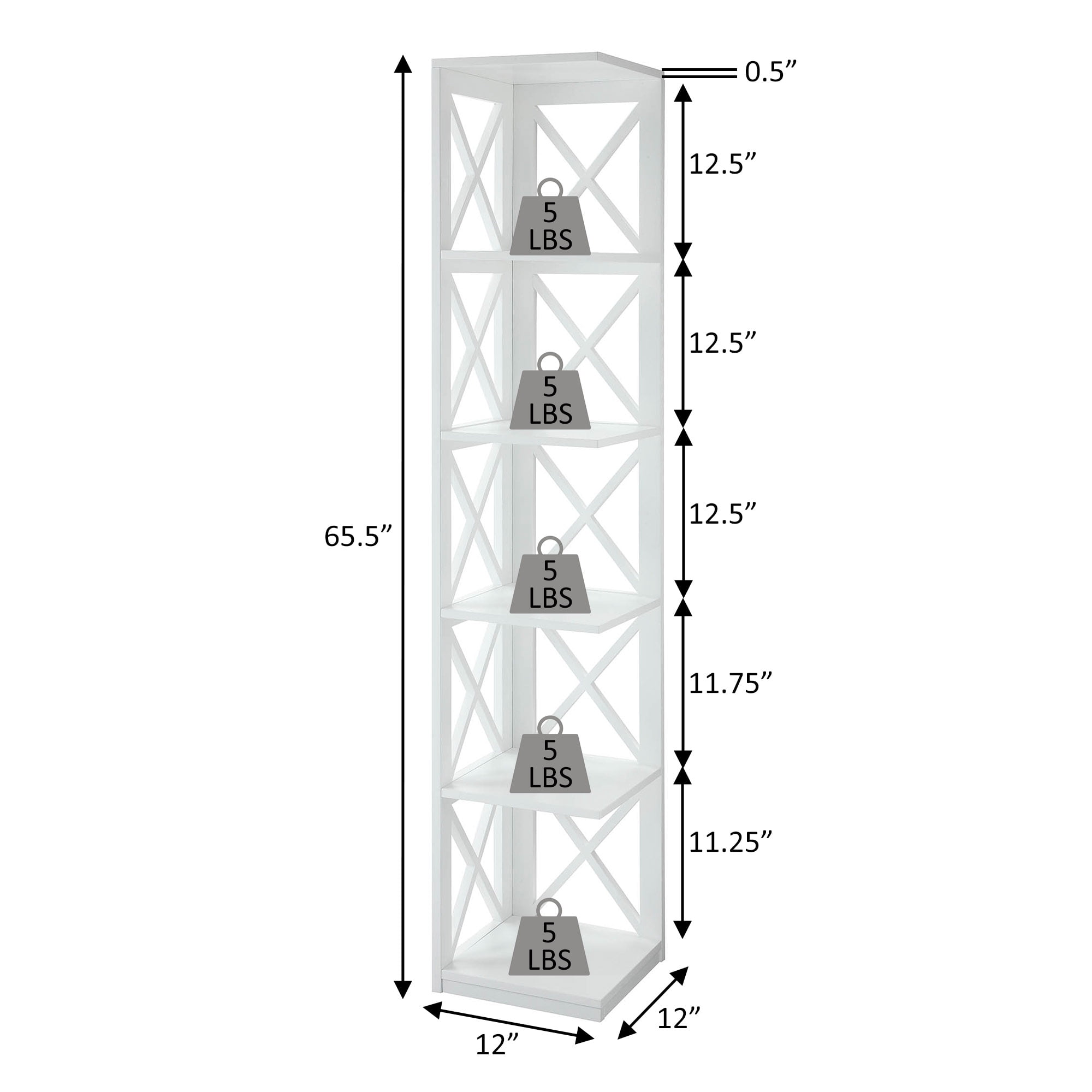 Convenience Concepts Oxford 5 Tier Corner Bookcase, White