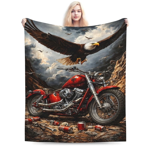 Motorcycle Eagle Blanket Soft Plush Fleece Throw Blankets Cozy Fuzzy Motorcycle Stuff Bedding Gifts for Women 50x40