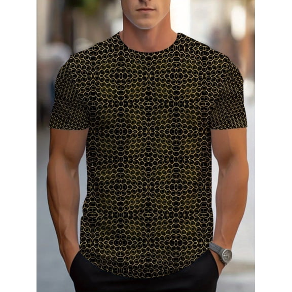 Men's T-shirt, suitable for restaurant use, black with gold design, breathable fabric, providing comfort and durability, perfect for casual outings, enhancing style and appearance.