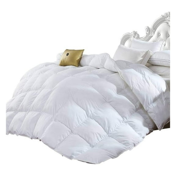 King Size Luxurious 1200 Thread Count Goose Down Comforter, 100% Egyptian Cotton Cover, Solid White Color, 750 Fill Power, 50 Oz Fill Weight