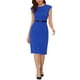 thumbnail image 2 of Vestido elegante de mujer Inspire Chic con mangas cortas y cinturón, vestido de trabajo tipo sheath en azul real, talla L, 2 of 6