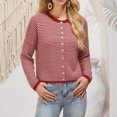 thumbnail image 2 of Edvintorg Cardigan Sweaters for Women Striped Crew Neck Long Sleeve Loose Casual Knit Sweater with Button Women Clothes Red M, 2 of 4