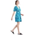 thumbnail image 3 of Made by Johnny Women's Airy Short Sleeve Kimono Style Deep V Neck Tie dye Dress L TEAL, 3 of 6