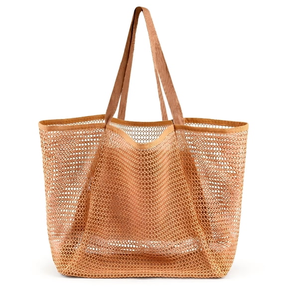 Beach Bags for Women, Summer Travel Mesh Shoulder Handbag with Large Inner Pocket, Sandproof Woven  Tote Bag