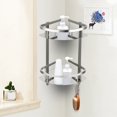 thumbnail image 2 of Estante organizador de almacenamiento de esquina de 2 niveles de acero inoxidable para baño con 2 ganchos, 2 of 8