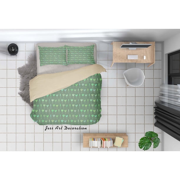 3D Verde Floral Funda de edredón Set Ropa de cama Set Funda de edredón Fundas de almohada SF51