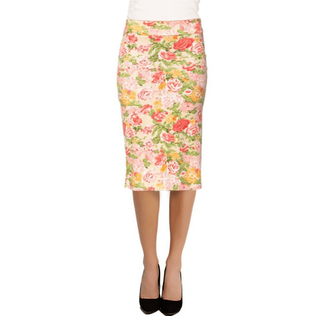 Women's Printed Below the Knee Pencil Skirt for Office Wear - Made in