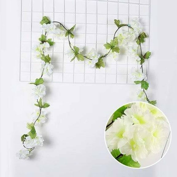 White Simulation Cherry Blossom Vine,90.55x1.69inch Artificial Cherry Blossom Flower Garland Silk Fake Hanging Flower Vines for Home Wedding Decoration