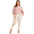 thumbnail image 5 of Romwe Women's Plus Size 3/4 Sleeve Pearl Beaded Tie Knot Cuff Solid Blouse Tops Shirt 3X-Large Plus Pink, Pastel, 5 of 6