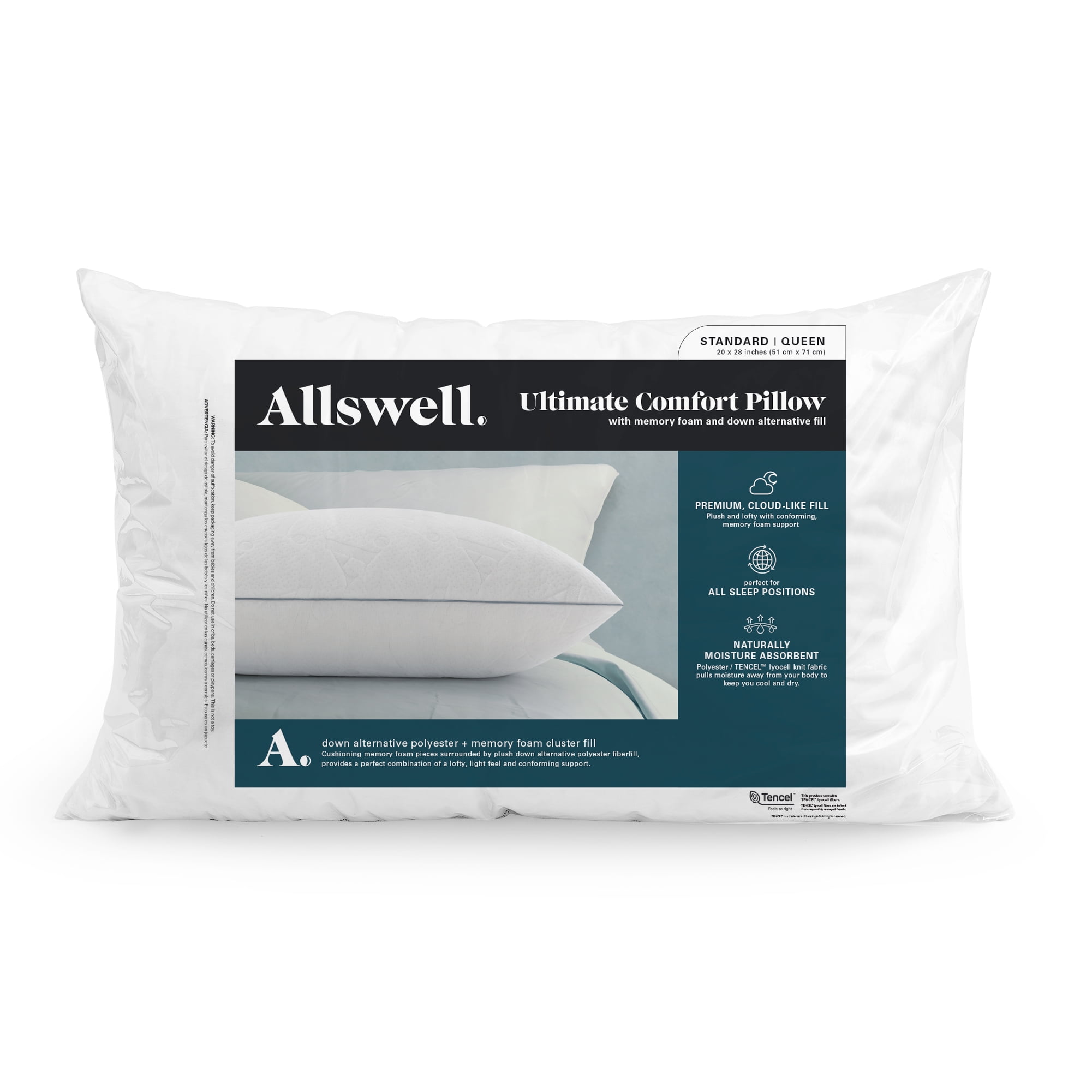 Allswell Ultimate Comfort Gel Memory Foam Bed Pillow, Standard/Queen ...