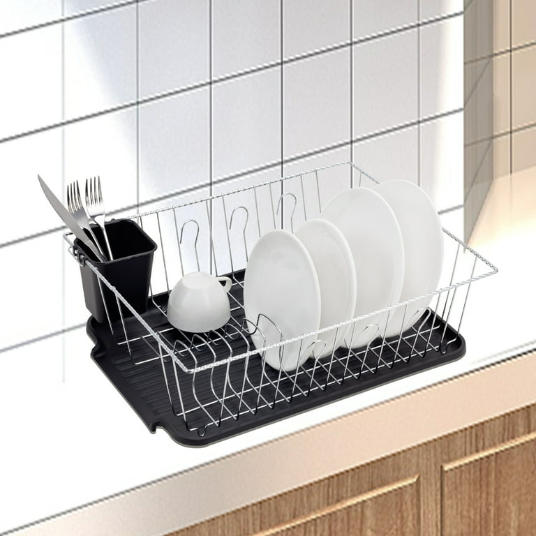 The Kitchen Sense Chrome Finish Twist Wire Large Dish Dryer Rack with Drain  Tray 