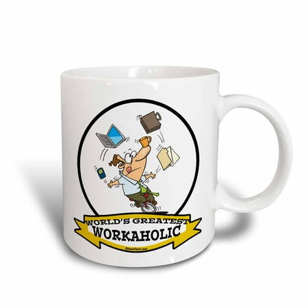 

3dRose Funny Worlds Greatest Workaholic Men Cartoon - Ceramic Mug 11-ounce