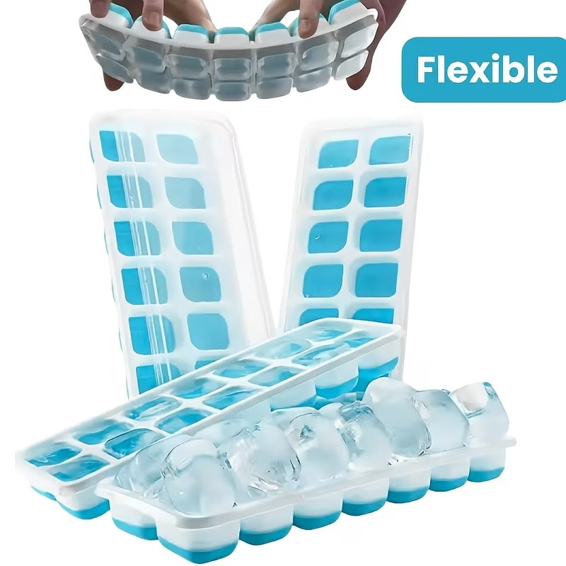 Flexible BPA-Free Ice Cube Tray 4-Pack with Lid - Stackable Colorful Ice Molds for Cocktails, Coffee, and Food Storage