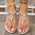 thumbnail image 6 of Willtoo Flat Sandals for Women Rhinestone T-Strap Bohemian Pearl Crystal Sandals Adjustable Ankle Strap Summer Beach Flip Flops Outdoor Beach Vacation Shoes, 6 of 6