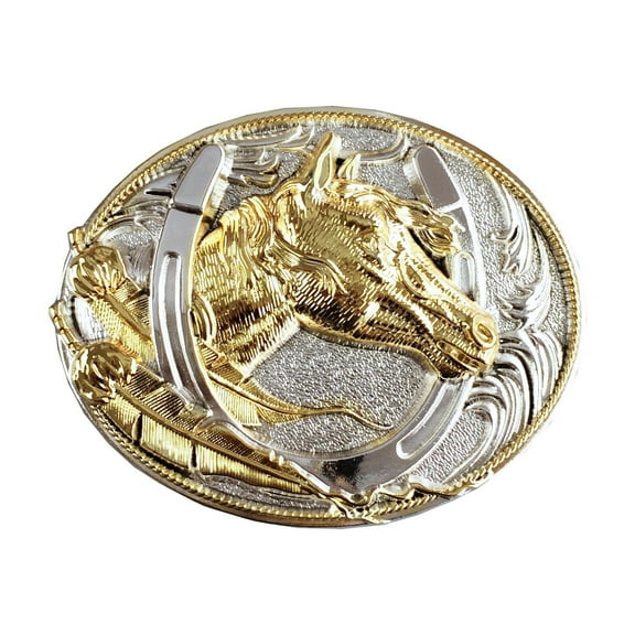 Two-Tone Silver Gold Plated Horse HorseShoe Cowboy Belt Buckle Boucle de Ceinture