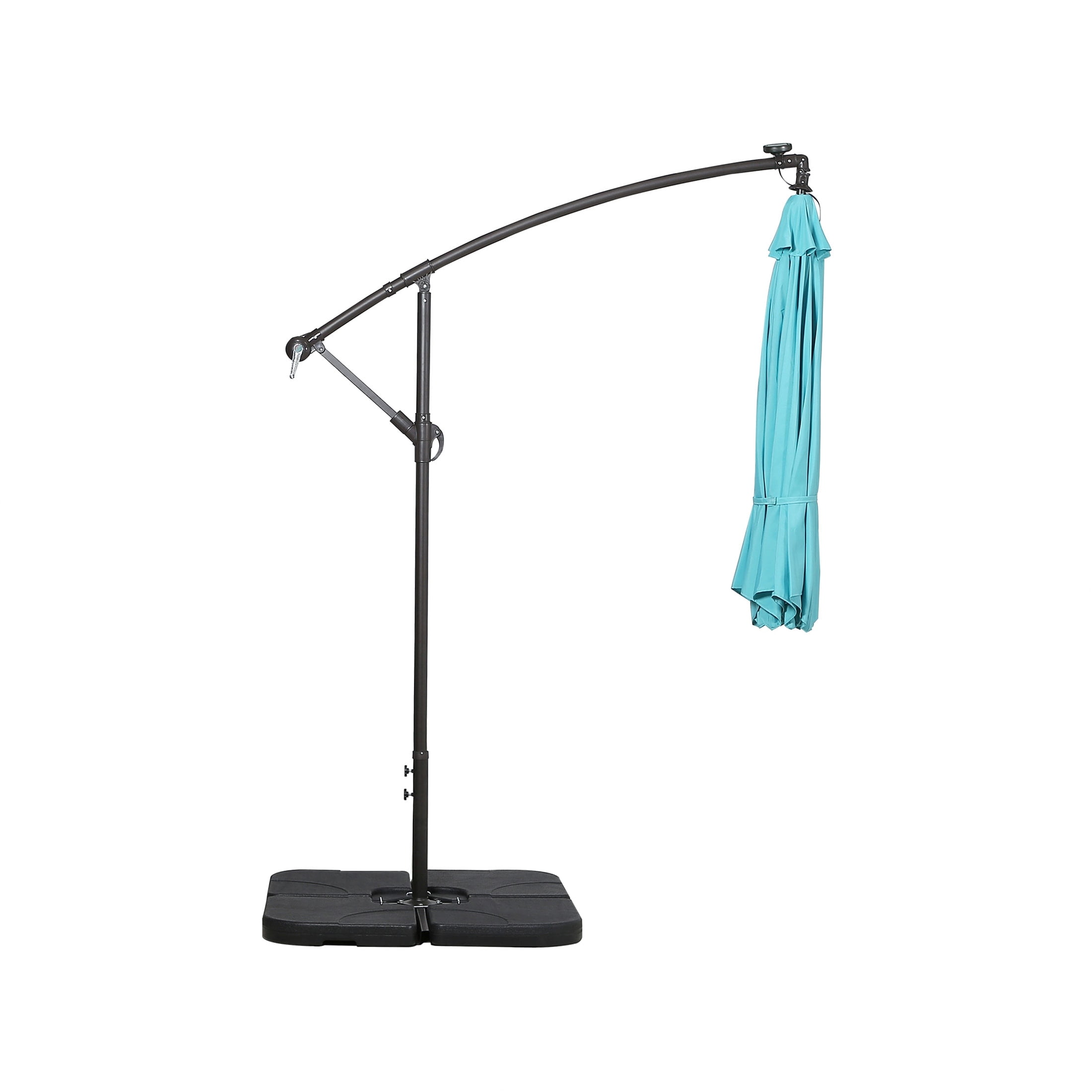 Polytrends 10 Ft. Solar Power Lighted Patio Umbrella with Base Stand Turquoise