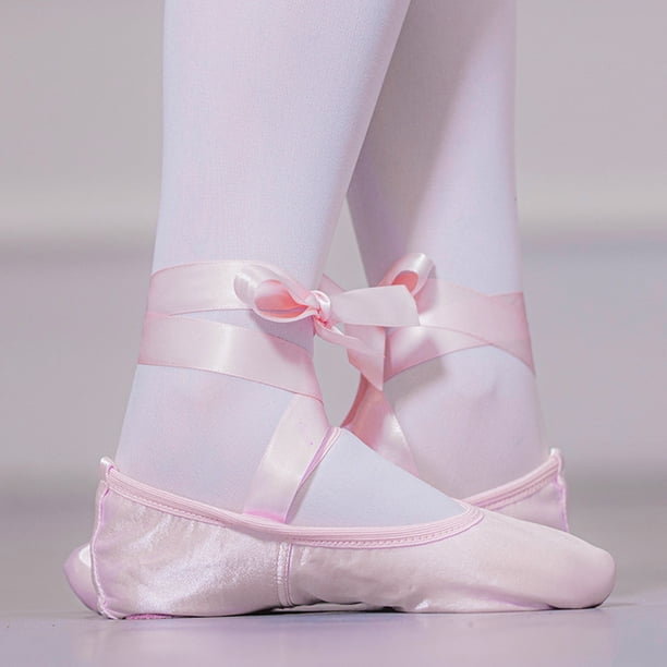 Chaussons Ballet Cuir PU – Semelle Fendue, Sangle Croisée, Pour Filles Et Femmes, EU32 Rose