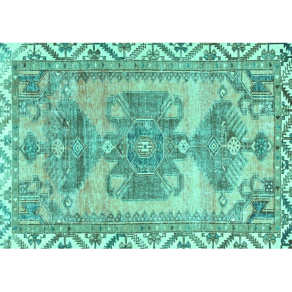 Ahgly Company Machine Washable Indoor Rectangle Persian Turquoise Blue Traditional Area Rugs, 8' x 12'