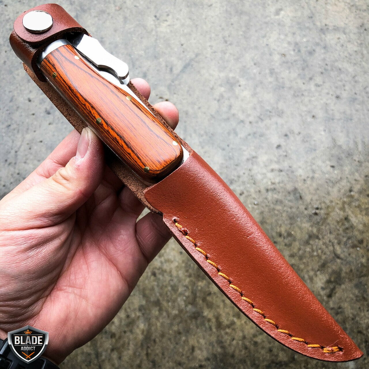 12" Hunting FOLDING Fixed Blade Camping Knife Bowie w/ Leather Sheath