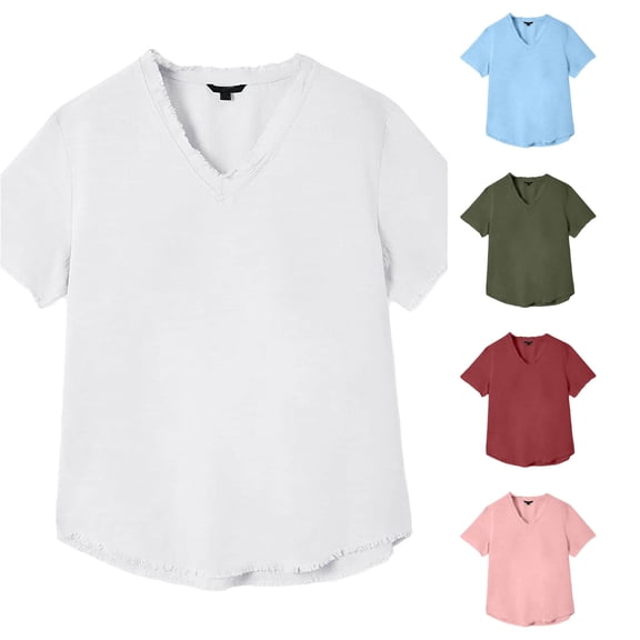 Ulitacool Mens T Shirts Summer Round Neck Loose Fit Short Sleeve Solid Color T Shirt Simple Clothing White