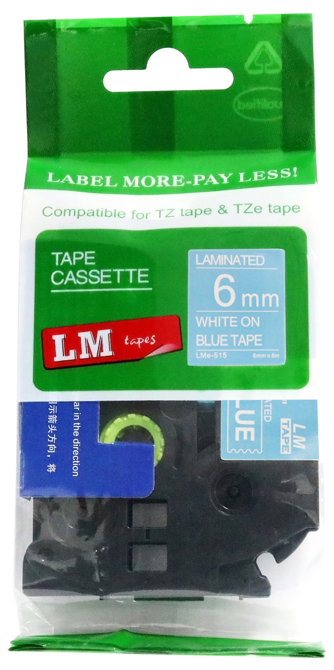 1 x compatible with Brother TZ-515 Laminated Label Tape White on Blue 6mmx 8m 