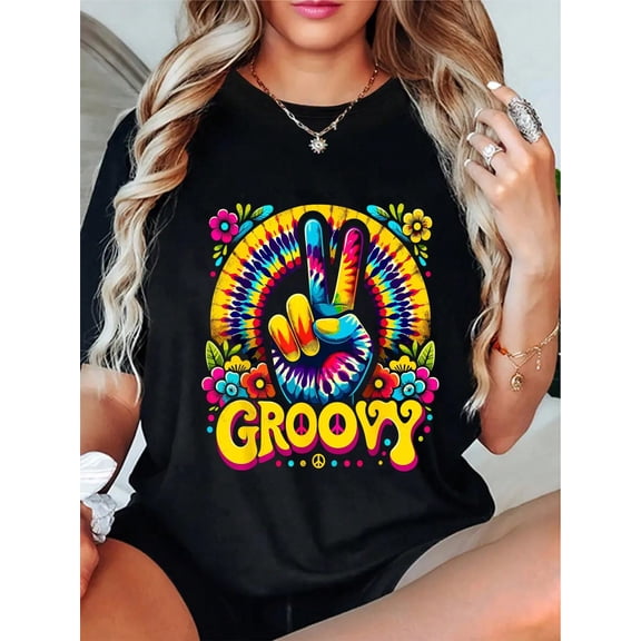 Tie Dye Groovy Peace Sign Hippie T-Shirt Cotton Shirt