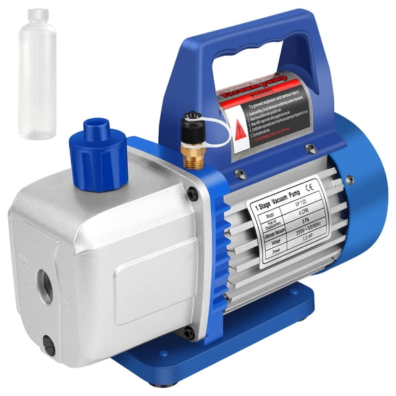 AC Vacuum Pump, 4 cfm 1/3HP Single Stage Vacuum Pump for R12 R22 R134a R410a R502, Auto AC Vacuum Pump Kit for Automotive Air Conditioner Resin Degassing & More, with Oil Bottle