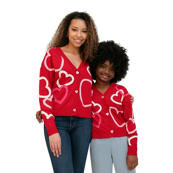 Jollidays Women's "Mommy & Me" Button Front Chenille Heart Cardigan, Sizes S-XL