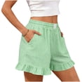 thumbnail image 5 of Ymauqau Linen Shorts for Women Elastic High Waisted Pull on Ruffle Hem Striped Boxer Casual Shorts Summer Beach Shorts with Pockets, 5 of 7