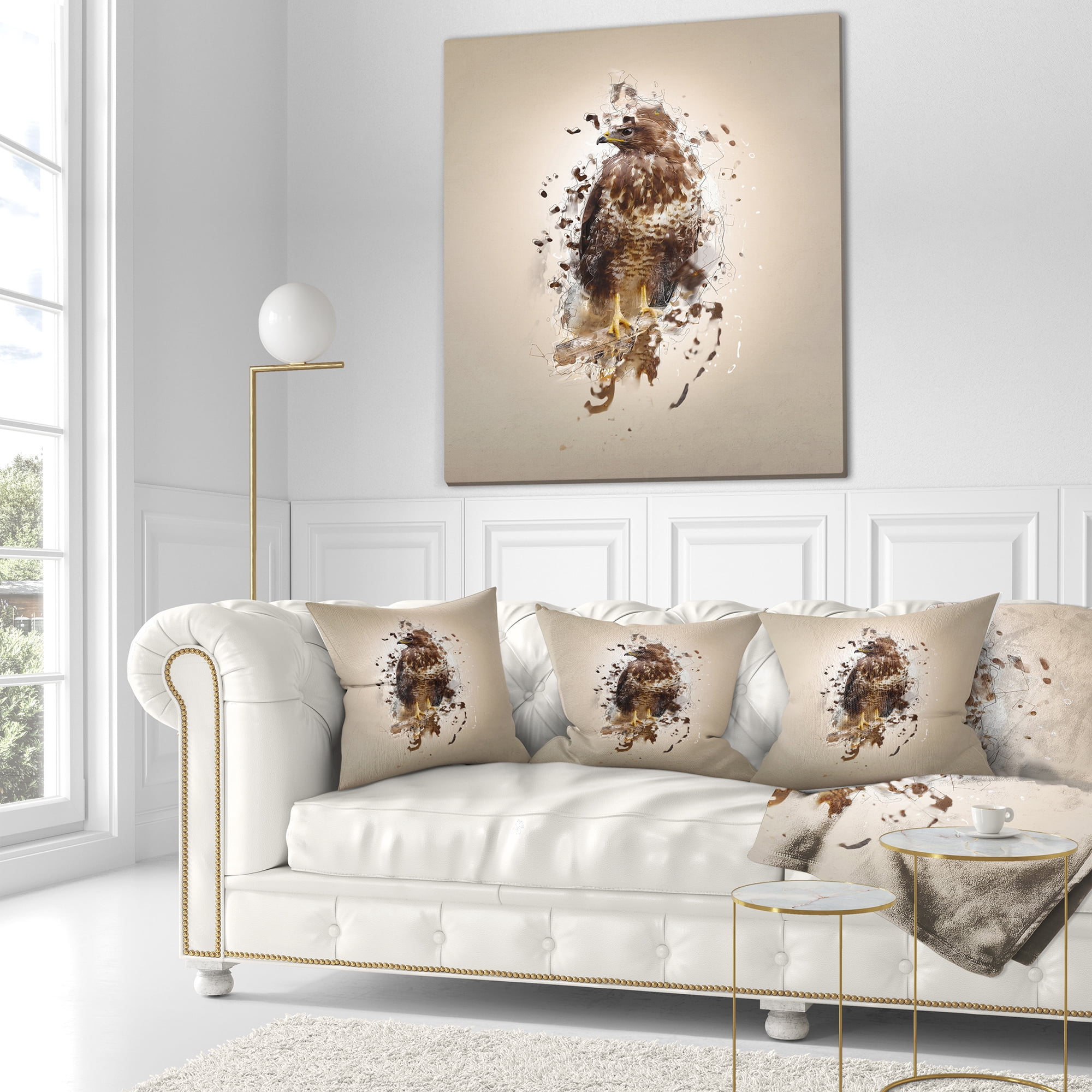 Designart Abstract Falcon on Branch - Animal Throw Pillow - 16x16