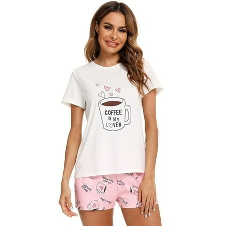 

Baywell Women Pajamas Set Shorts Sleepwear Pj Short Sets Short Sleeve Two-Piece Spring Summer Pyjamas White M