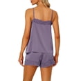 thumbnail image 3 of Conjuntos de pijama de satén para mujer INSPIRE CHIC con tirantes de encaje y pantalones cortos, 2 piezas, conjuntos de lounge de seda, gris púrpura, 3 of 6