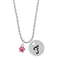 thumbnail image 1 of Delight Jewelry Silvertone Mini Translucent Hot Pink Paw Silvertone Script Initial Disc - F - Charm Necklace, 20"+3", 1 of 4