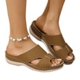 thumbnail image 2 of Domuza Women's Leather Sandals | Leaf Cut-Out Design & Adjustable Velcro Strap | Cushioned Wedge Heel Summer Casual Sandals Shoes Brown 8.5（EU-41）, 2 of 4