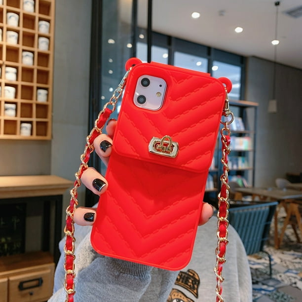 Dteck Case For Apple Iphone 11 6 1 Inches Fashion Girl Handbag Crossbody Chain Card Holder Wallet Strap Card Case Shockproof Silicone Back Phone Cover Red Walmart Com Walmart Com
