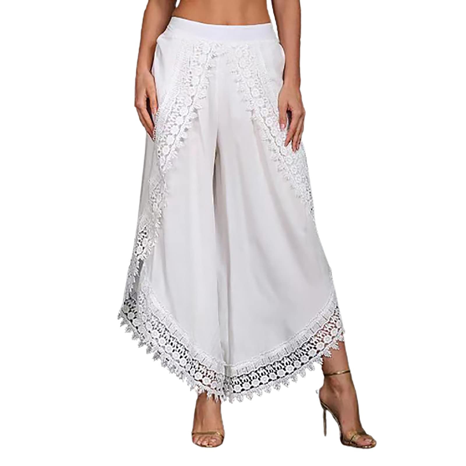 JDEFEG Harem Pants Plus Ladies Solid Color Casual Pocket Loose Cotton Linen  Patchwork Wide Leg Pants Ladies Trousers Plus Size Glitter Pants  Polyester,Cotton White Xxl 