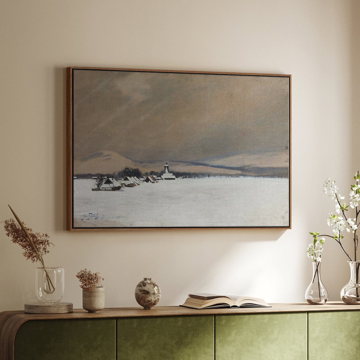Vintage Landscape-CCCLXXXII By Wexford Home Framed in Walnut Wood Gallery Wrapped Canvas 25 in. x 37 in.