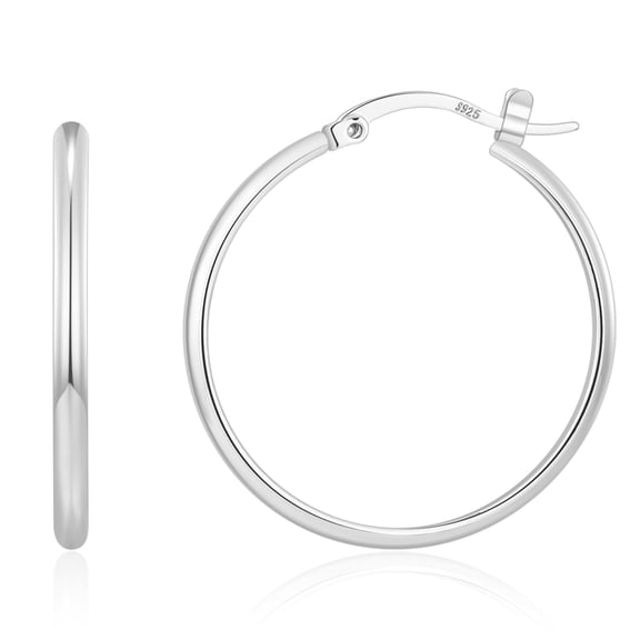 VEEDOFA Silver Plated Hoop Earrings for Women, 3mm Wide, S925 Sterling Silver Posts