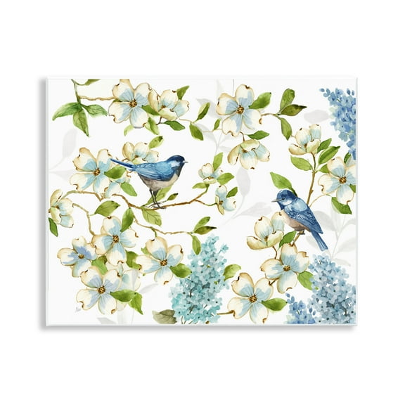Stupell Industries Dogwood & Bluebirds Plants & Flowers Painting Unframed Art Print Wall Art, 14 x 11