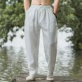 thumbnail image 3 of Pantalones de harén para hombre, holgados, de lino, finos, sueltos, anchos, de verano, nuevos de diseñador, talla grande, tendencia de moda Harajuku, pantalones casuales para hombre, 3 of 5