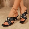 thumbnail image 4 of Slide Sandals For Women with Pearl Embellishments and Block Heel, Casual Square-Toe Slippers for Spring and Summer, Versatile Dressy Flat Sandals in Multiple Colors, 4 of 5