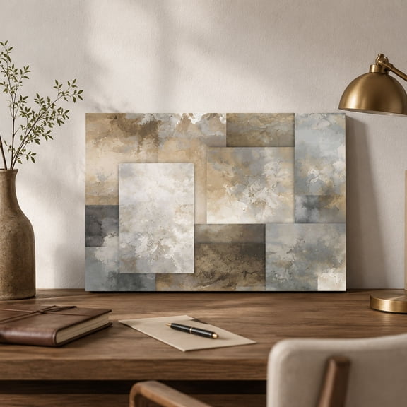 Beige Grey Brushstrokes Canvas Wall Art, Modern Abstract Art Minimalist Graffiti Wall Art Prints Artwork Framed Canvas Ready to Hang Art Pictures for Bathroom Nightstand, Narrow Hallway 14" x 11"