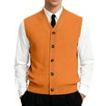 thumbnail image 2 of Resicozy Men's Knit Sweater Vest Solid Color V-Neck Button Down Sleeveless Cardigan Vest Saffron 5XL, 2 of 7